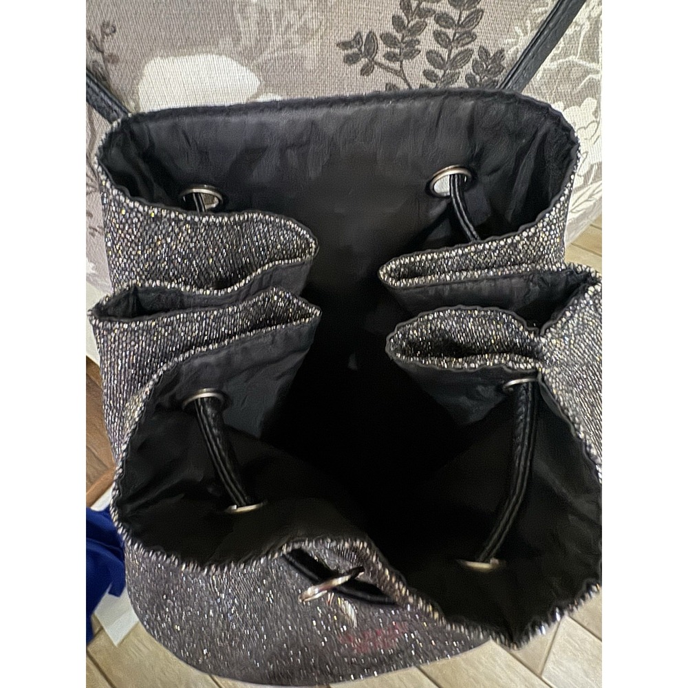 Victoria's Secret VS Drawstring Backpack Bag Black Glitter Limited Edition NEW - Picture 4 of 8